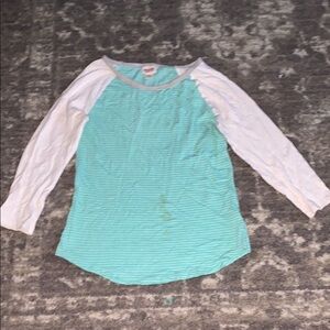 Teens Striped Raglan Shirt - Aqua and White